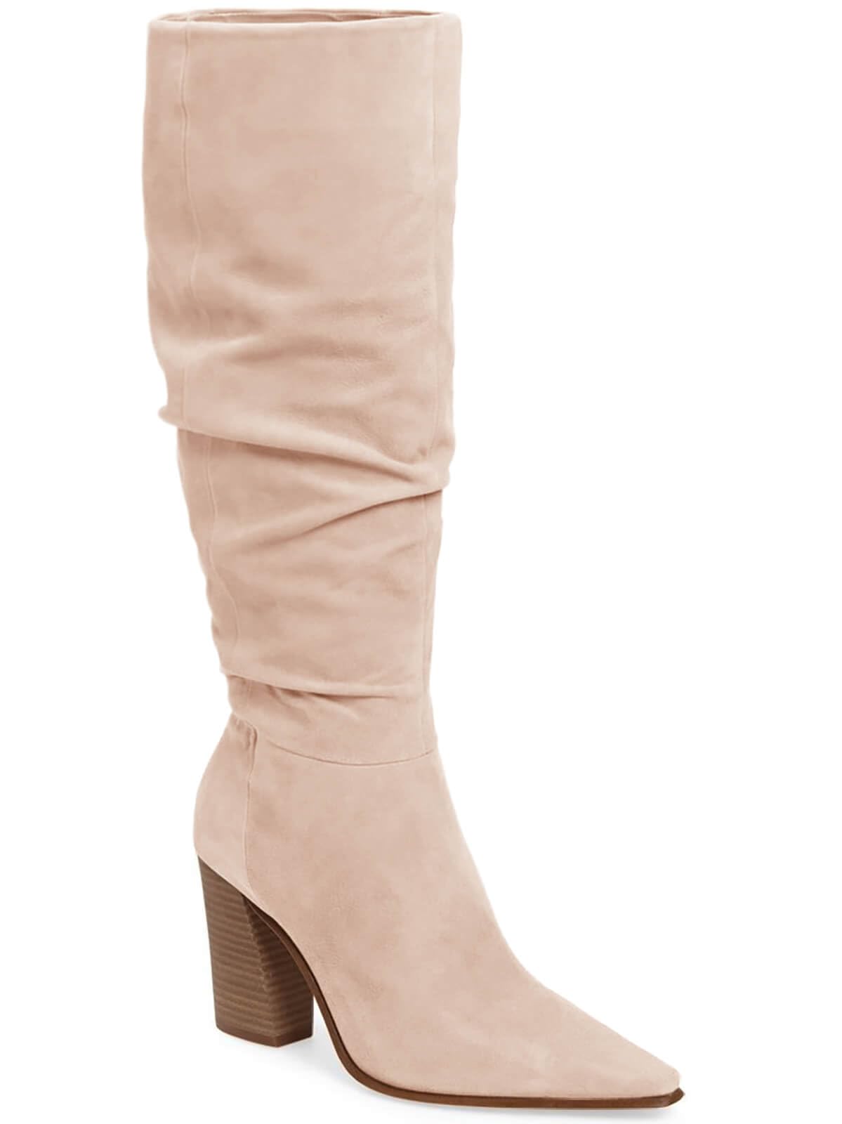 PiePieBuy Womens Faux Suede Knee High Boots Pointed Toe High Chunky Heel Side Zipper Party Dress Booties
