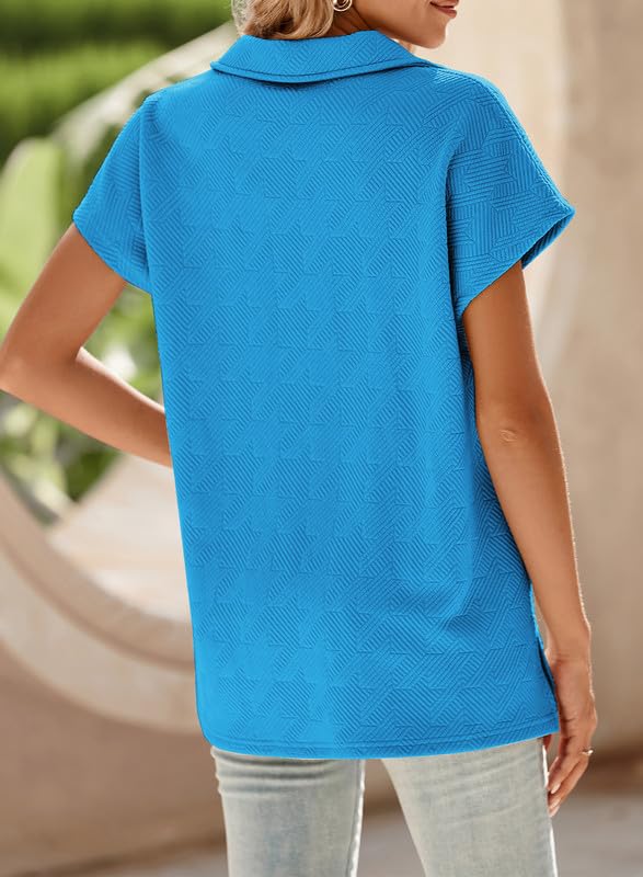 SHEWIN Women's Polo Shirts Casual Collared Short Sleeve Shirt Loose V Neck Tunic Tops