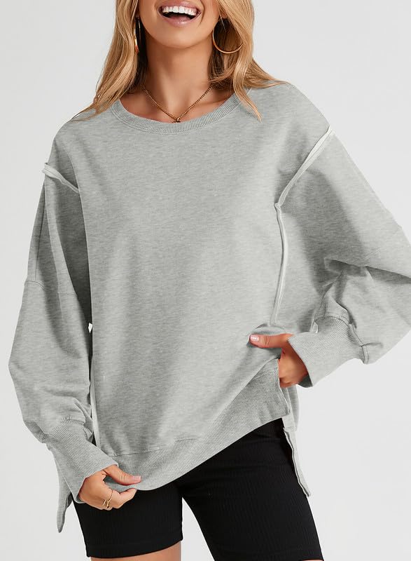 SHEWIN Womens Oversized Reverse Seam Sweatshirt Casual Long Sleeve Crewneck Lightweight Pullover Tops Loose Sweatshirts