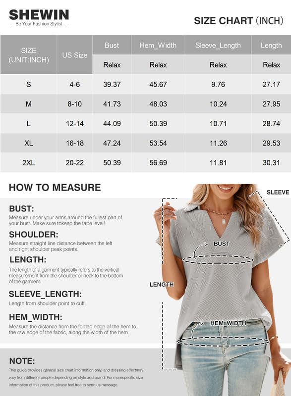 SHEWIN Women's Polo Shirts Casual Collared Short Sleeve Shirt Loose V Neck Tunic Tops