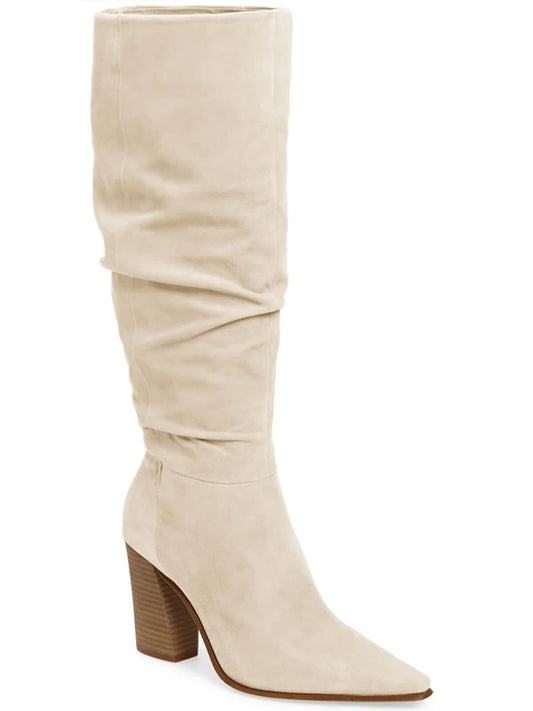 PiePieBuy Womens Faux Suede Knee High Boots Pointed Toe High Chunky Heel Side Zipper Party Dress Booties