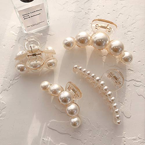 Agirlvct Pearl Hair Clips for Women Girl, Large Small Hair Claw Clip Strong Hold,Big Banana Jaw Clip Barrettes Nonslip,Birthday Thanksgiving Christmas Gift for Thick Thin Curly Hair(4 Size)