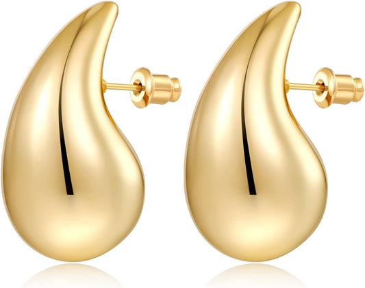 Chunky Gold Hoop Earrings for Women, Long Waterdrop Earrings with 18K Gold-Plated, Hypoallergenic Teardrop Earrings for Women, Gold and Silver