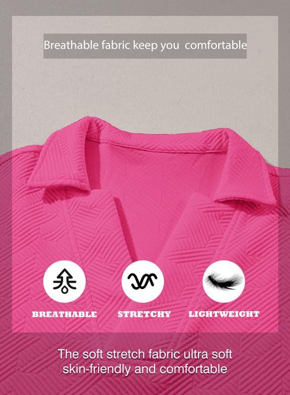 SHEWIN Women's Polo Shirts Casual Collared Short Sleeve Shirt Loose V Neck Tunic Tops