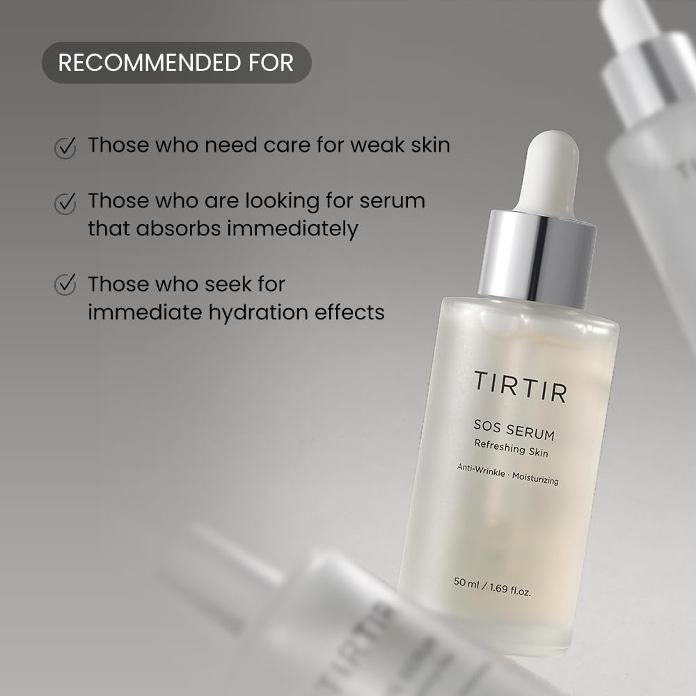 TIRTIR SOS Serum - Radiant Glow Boosting Face Serum - Plumping, Anti Aging, Hydrating - Visibly Smooth and Glowy Skin - Fragrance Free Serum for All Skin Types, 1.69 fl.oz.