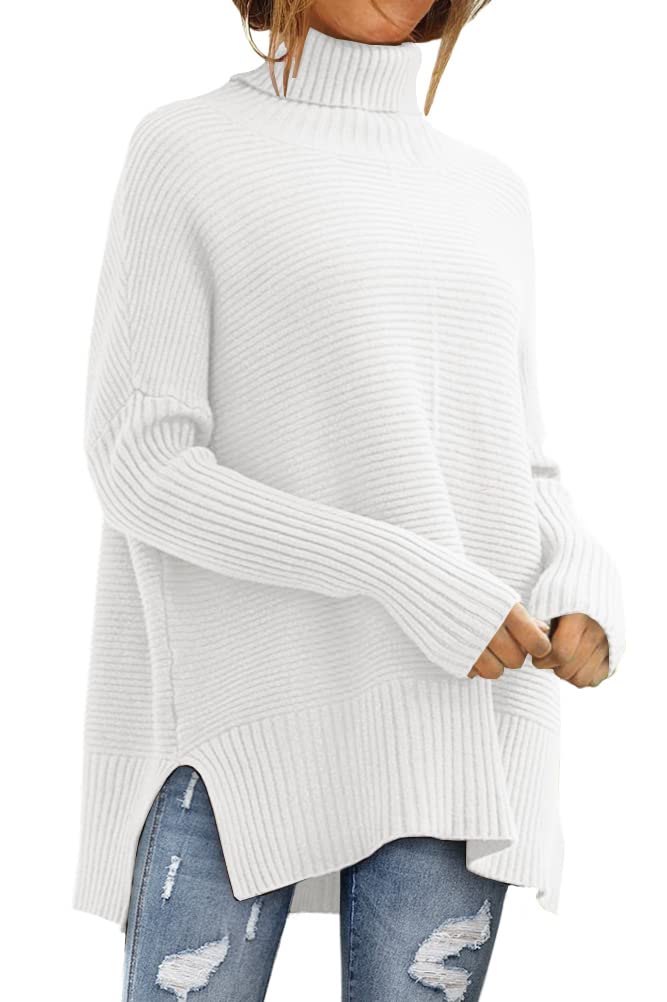 LILLUSORY Women's Oversized Turtleneck Sweaters 2024 Fall Batwing Sleeve Ribbed Tunic Sweater