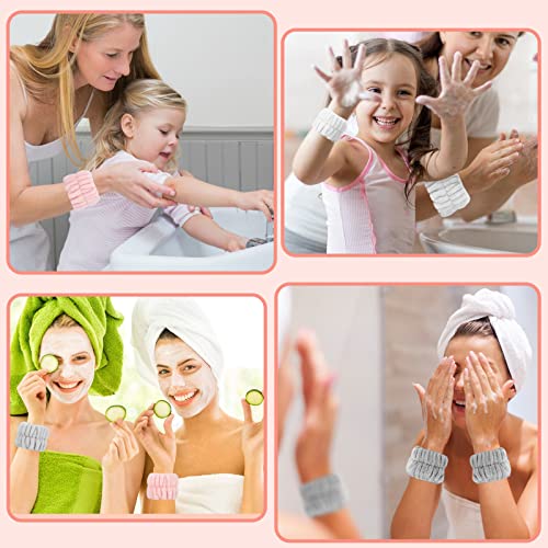 Microfiber Wrist Spa Wash Towel Bands - Absorbent Face Washing Sweatbands for Girls to Prevent Water from Spilling Down Arms, 6PCS