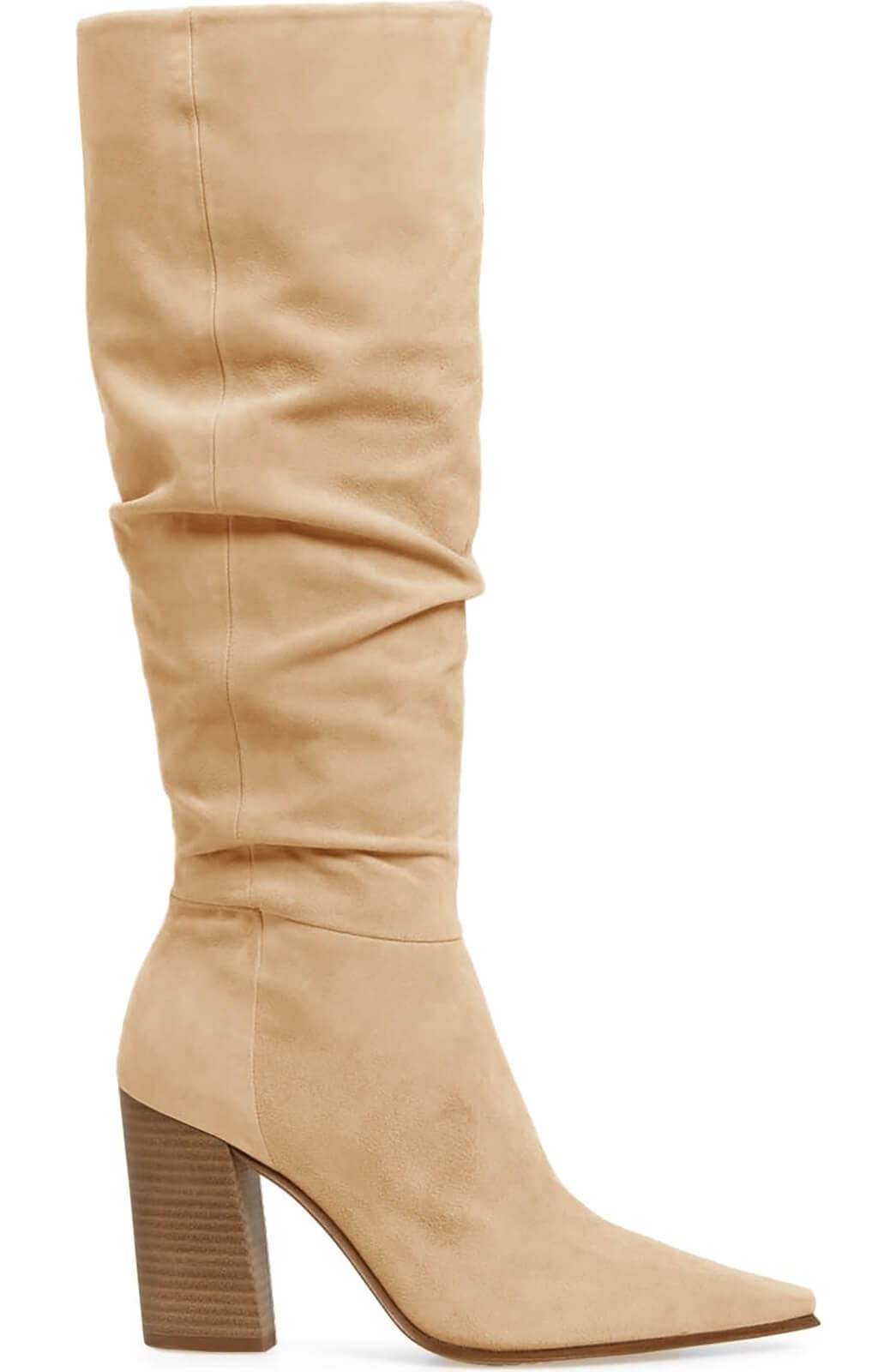 PiePieBuy Womens Faux Suede Knee High Boots Pointed Toe High Chunky Heel Side Zipper Party Dress Booties