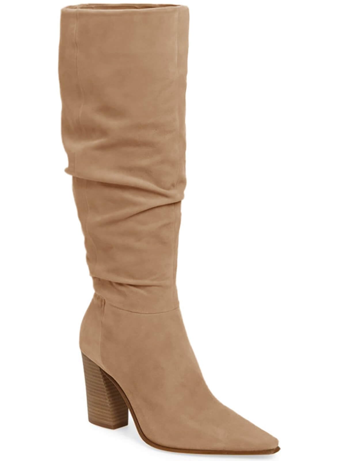 PiePieBuy Womens Faux Suede Knee High Boots Pointed Toe High Chunky Heel Side Zipper Party Dress Booties