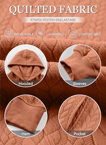 AlvaQ Womens Oversized Hoodies Fall Winter Casual Quilted Long Sleeve Drawstring Hooded Pocketed Sweatshirts Pullover Top