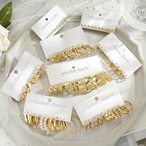 45 Pairs Gold Hoop Earrings for Women, Chunky Twisted Small Big Hoops Earring Packs Set, Earrings for women multipack, Fashion Trendy Earrings Jewelry for Birthday Party Christmas Gift