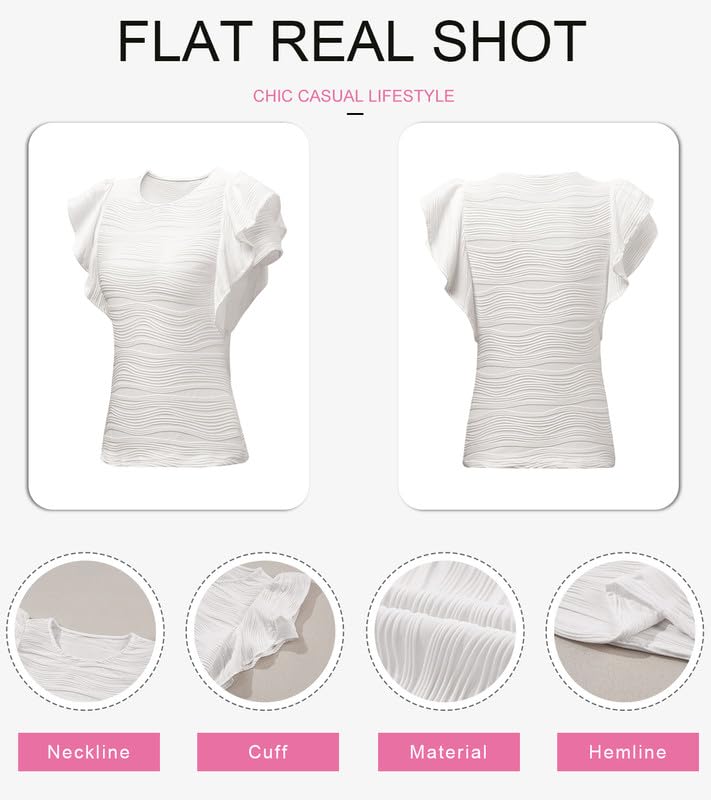SHEWIN Womens Tops Casual Crewneck Ruffle Short Sleeve T Shirts Slim Fit Dressy Blouses