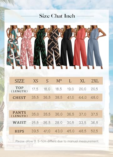 IWOLLENCE Women's Summer 2 Piece Outfits Set Round neck Sleeveless Tank Crop Top Wide Leg pants Set Pockets Jumpsuits