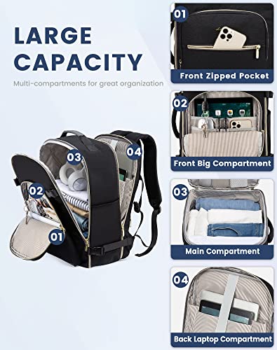 LOVEVOOK Carry on Backpack, 50L Travel Backpack Women for Airplanes, 18inch Laptop Backpack with Toiletry Bag Carry on Bags for Airplanes Casual Daypack for Weekender Overnight Hiking, Beige