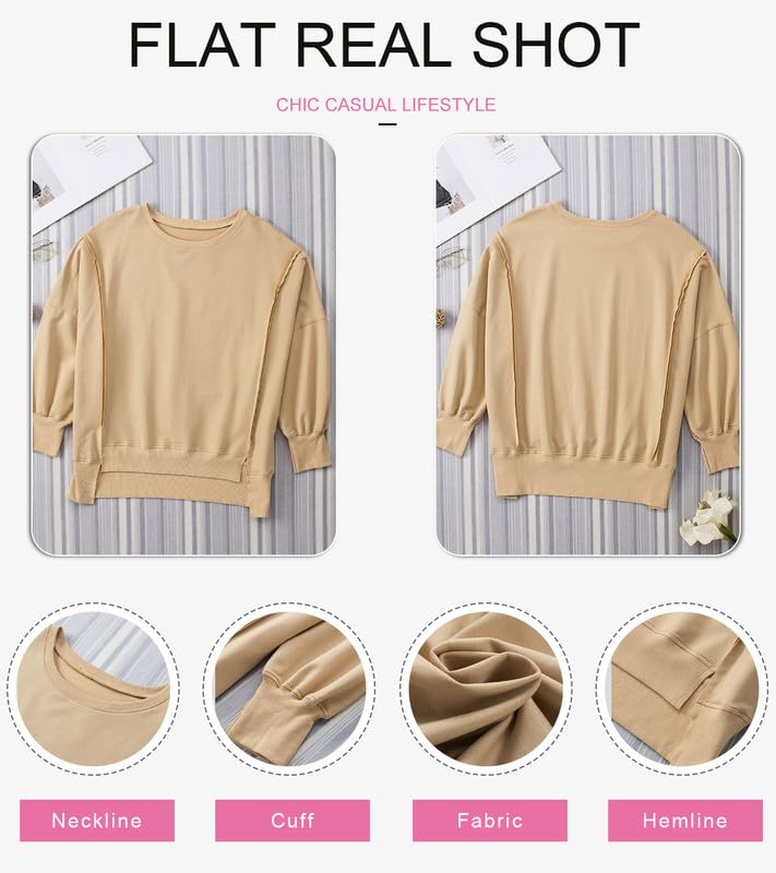 SHEWIN Womens Oversized Reverse Seam Sweatshirt Casual Long Sleeve Crewneck Lightweight Pullover Tops Loose Sweatshirts