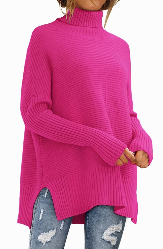 LILLUSORY Women's Oversized Turtleneck Sweaters 2024 Fall Batwing Sleeve Ribbed Tunic Sweater