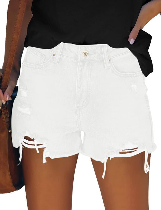 GRAPENT Women's High Waisted Ripped Stretchy Denim Hot Short Summer Jean Shorts