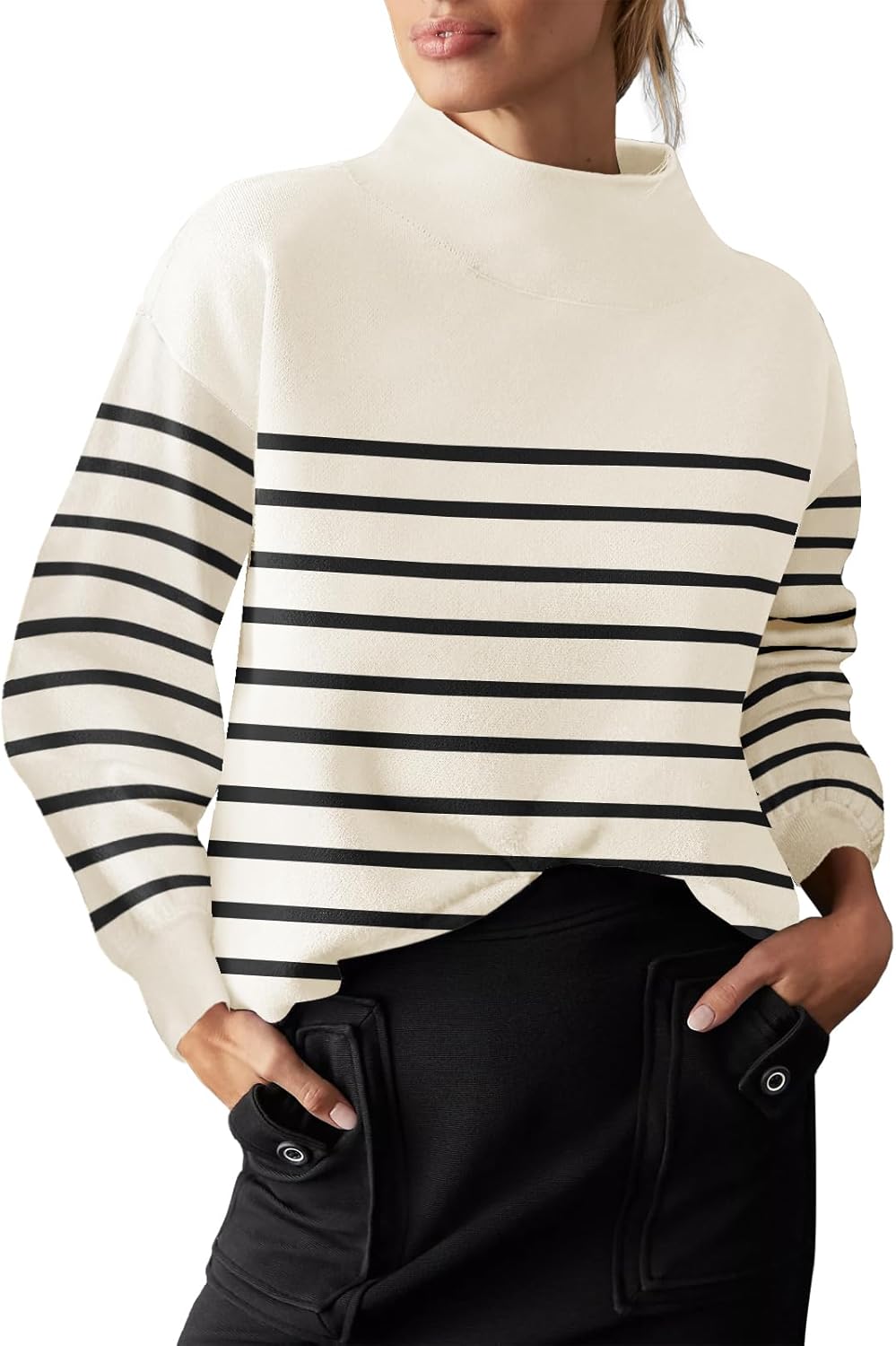 Womens Long Sleeve Sweater Loose Casual Turtleneck Soft Knitted Outwear Solid Knit Pullover Top