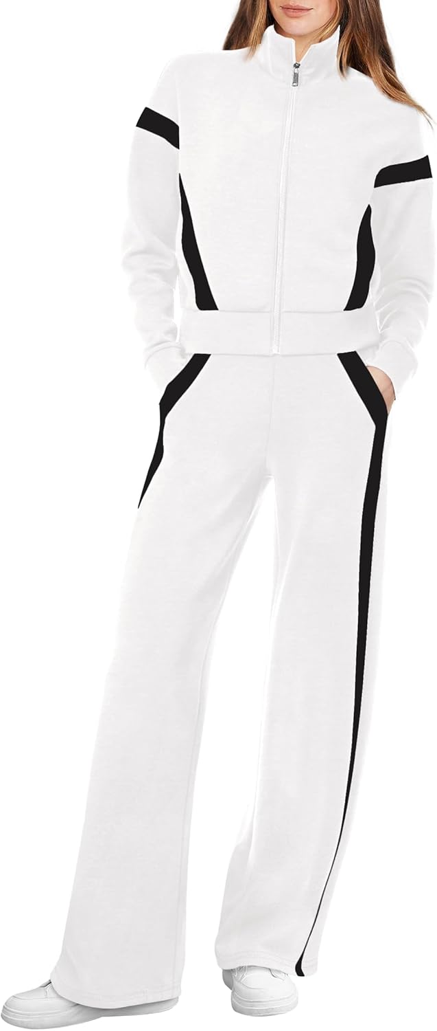 XIEERDUO Lounge Sets for Women 2024 Sweatsuit 2 Piece Outfits Sweatshirt Wide Leg Sweatpant Tracksuit Matching Set