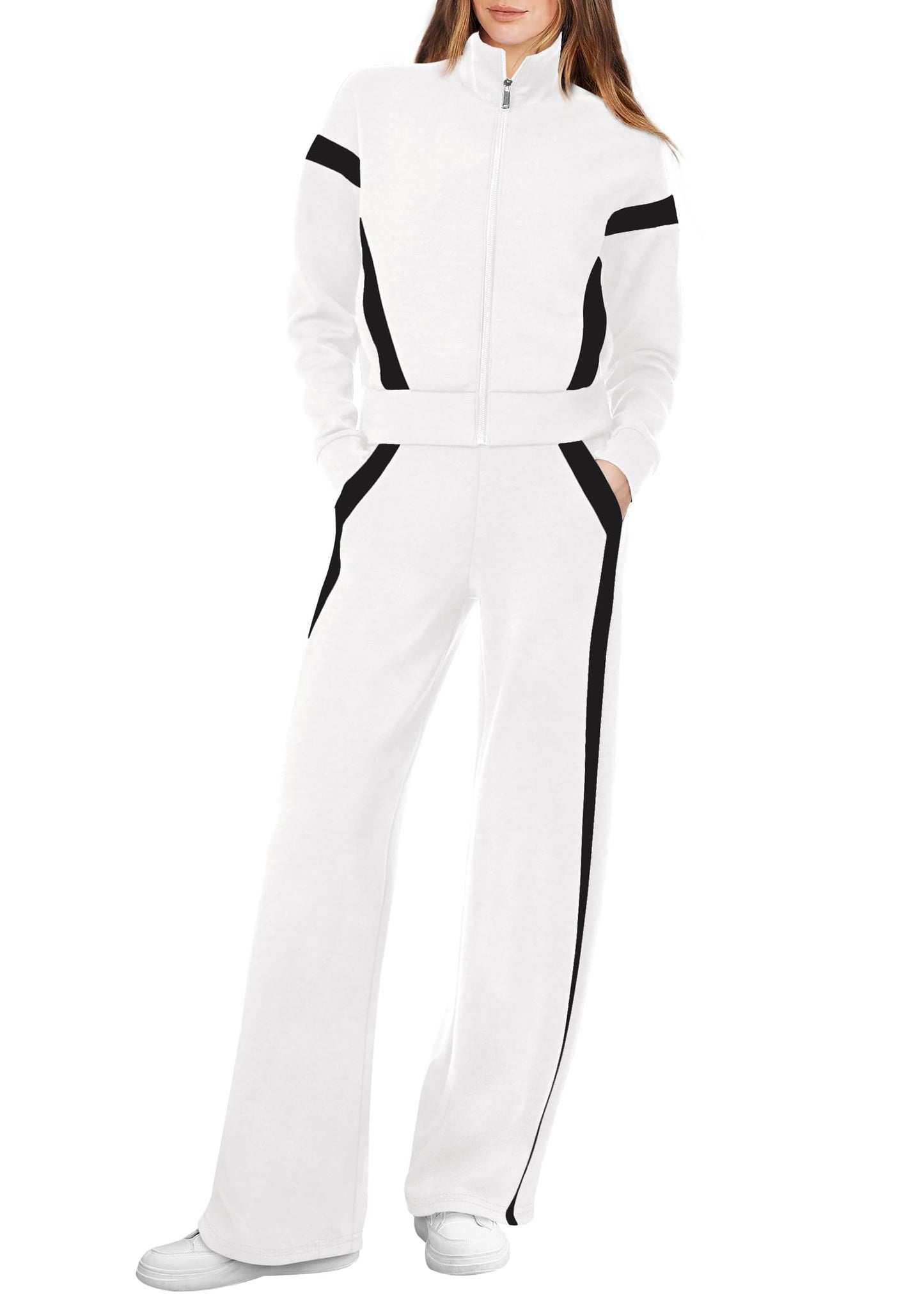 XIEERDUO Lounge Sets for Women 2024 Sweatsuit 2 Piece Outfits Sweatshirt Wide Leg Sweatpant Tracksuit Matching Set