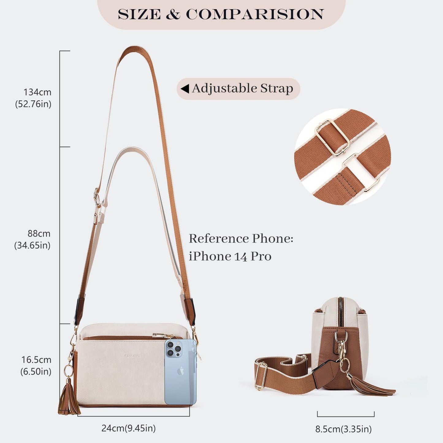 Triple Zip Small Crossbody Bag for women,Wide Strap Cell Phone Purse Shoulder Handbag Wallet with Credit Card Slots