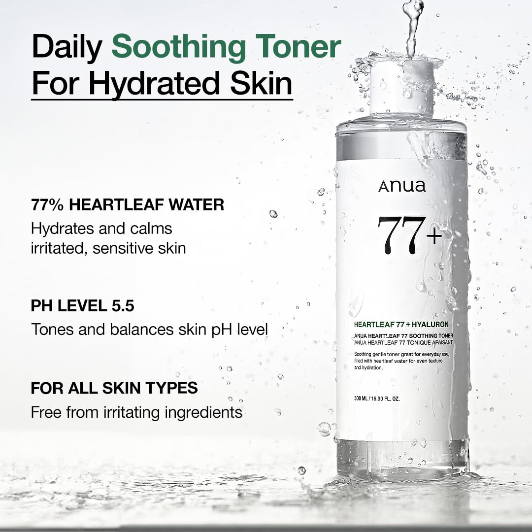 Anua Heartleaf 77 Soothing Toner I pH 5.5 Trouble Care, Calming Skin, Refreshing, Hydrating, Purifying, Cruelty Free, Vegan,(250ml / 8.45 fl.oz.)