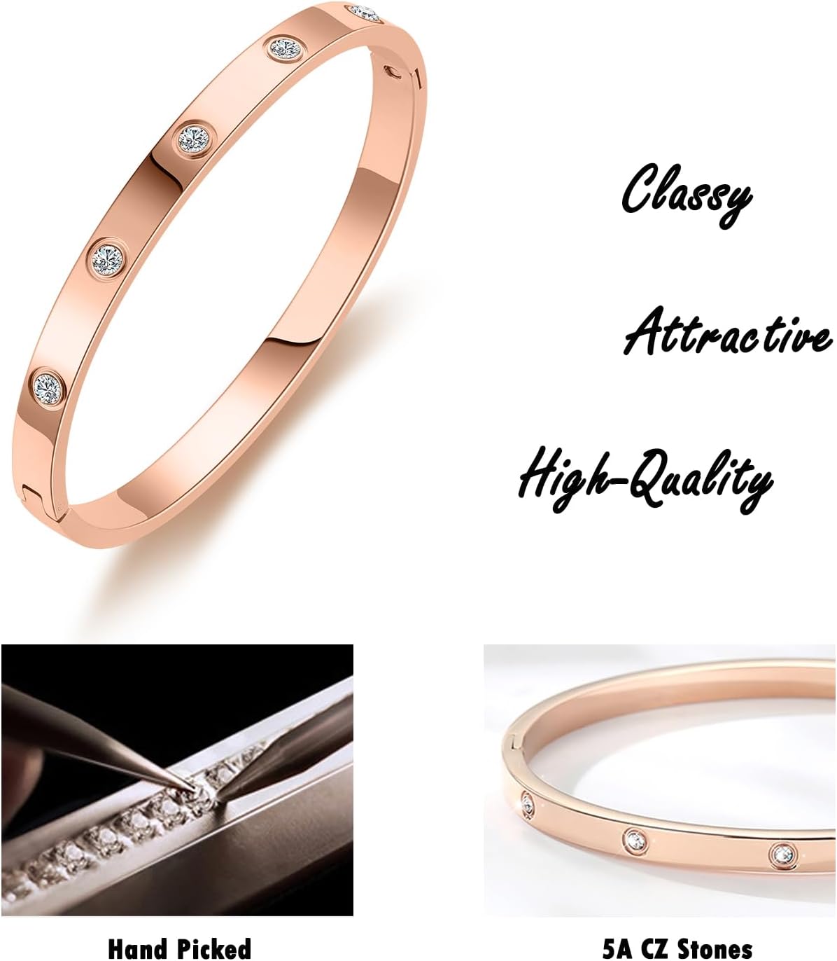 Gold Bracelets for Women 14K Gold Plated Friendship Love Bangle Bracelets Cubic Zirconia Stainless Steel Bracelet Jewelry Valentines Birthday Christmas Gifts for Women