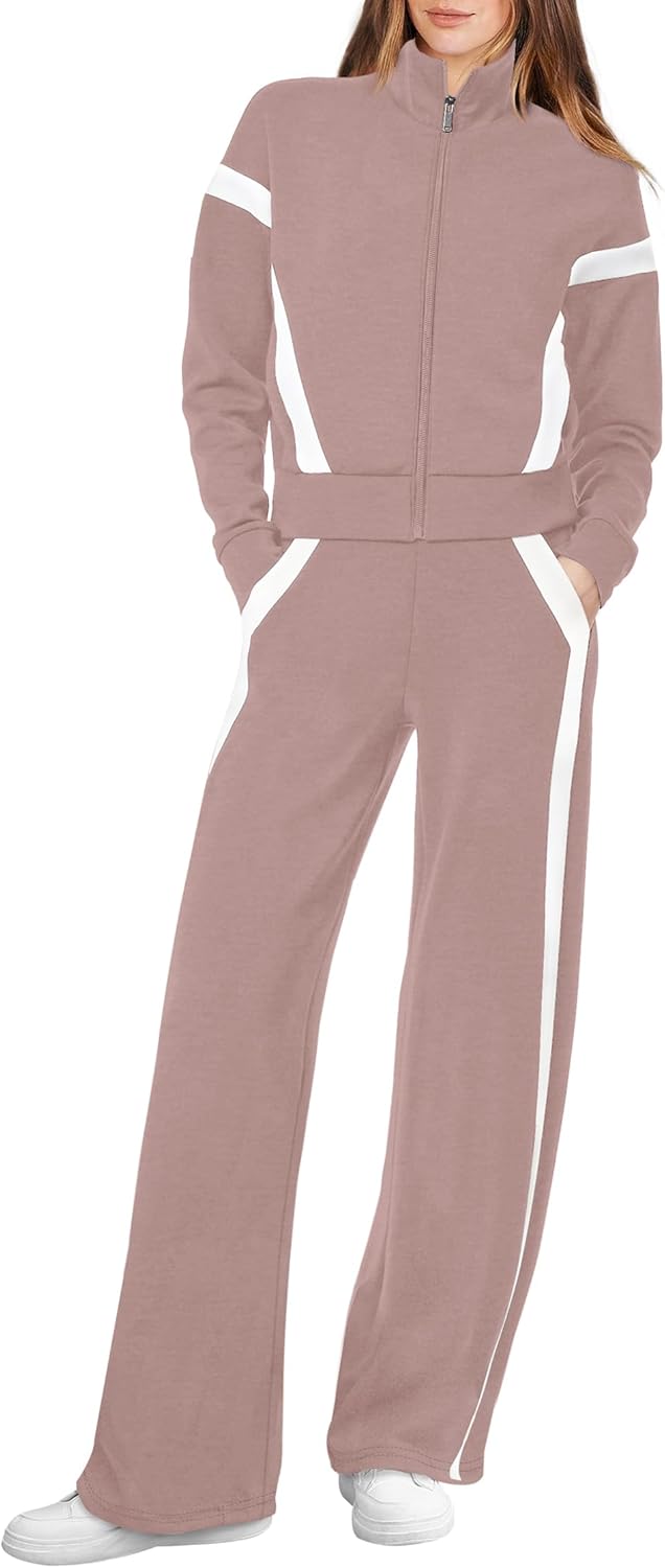 XIEERDUO Lounge Sets for Women 2024 Sweatsuit 2 Piece Outfits Sweatshirt Wide Leg Sweatpant Tracksuit Matching Set