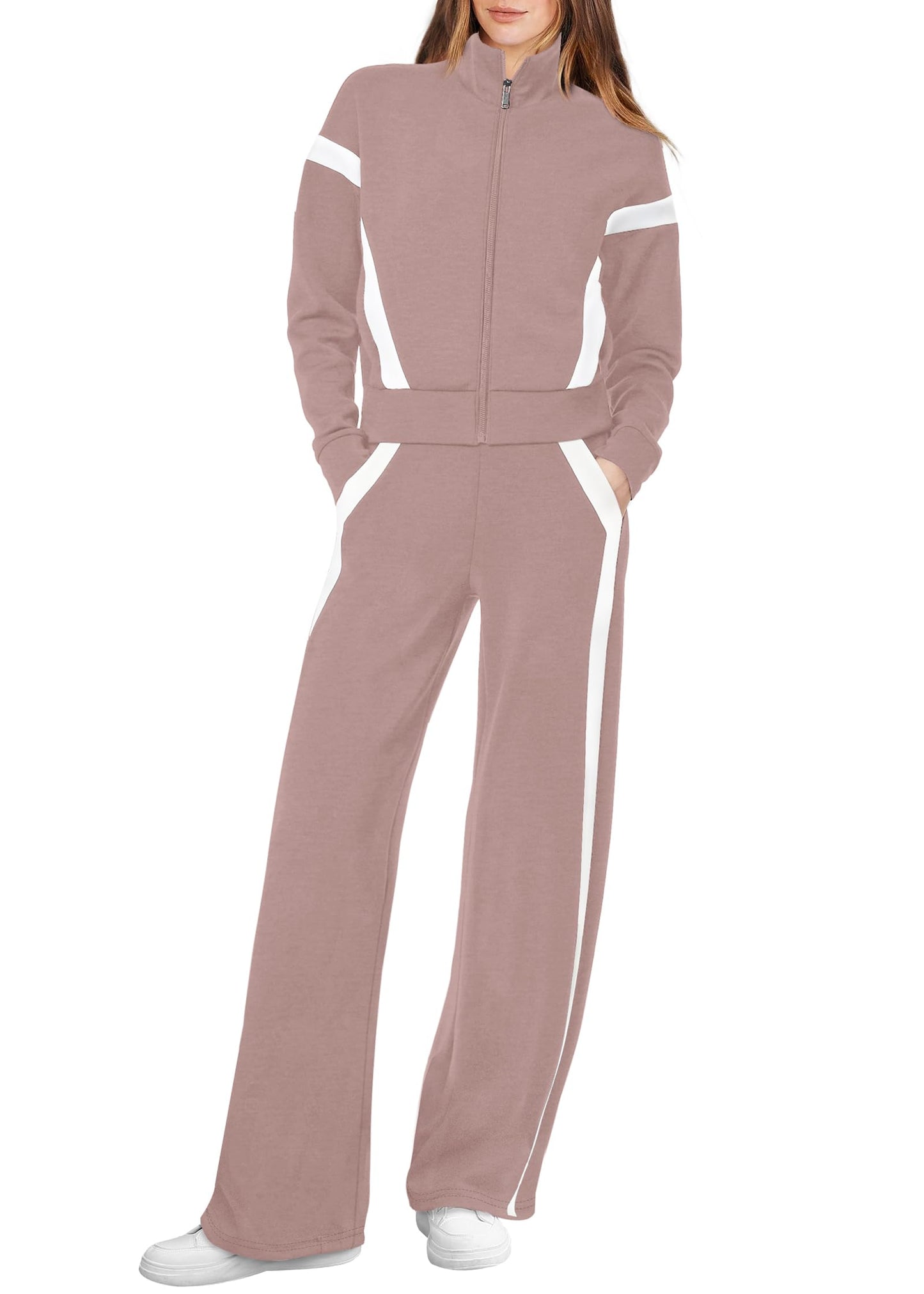 XIEERDUO Lounge Sets for Women 2024 Sweatsuit 2 Piece Outfits Sweatshirt Wide Leg Sweatpant Tracksuit Matching Set