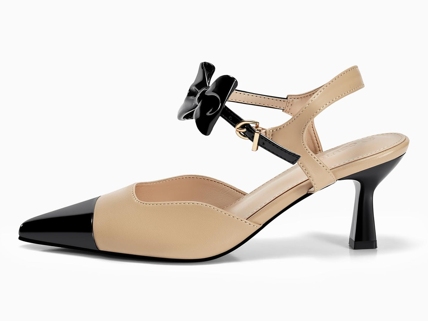 Coutgo Womens Kitten Heels Dress Shoes Closed Pointed Toe Ankle Strap Bow Pumps