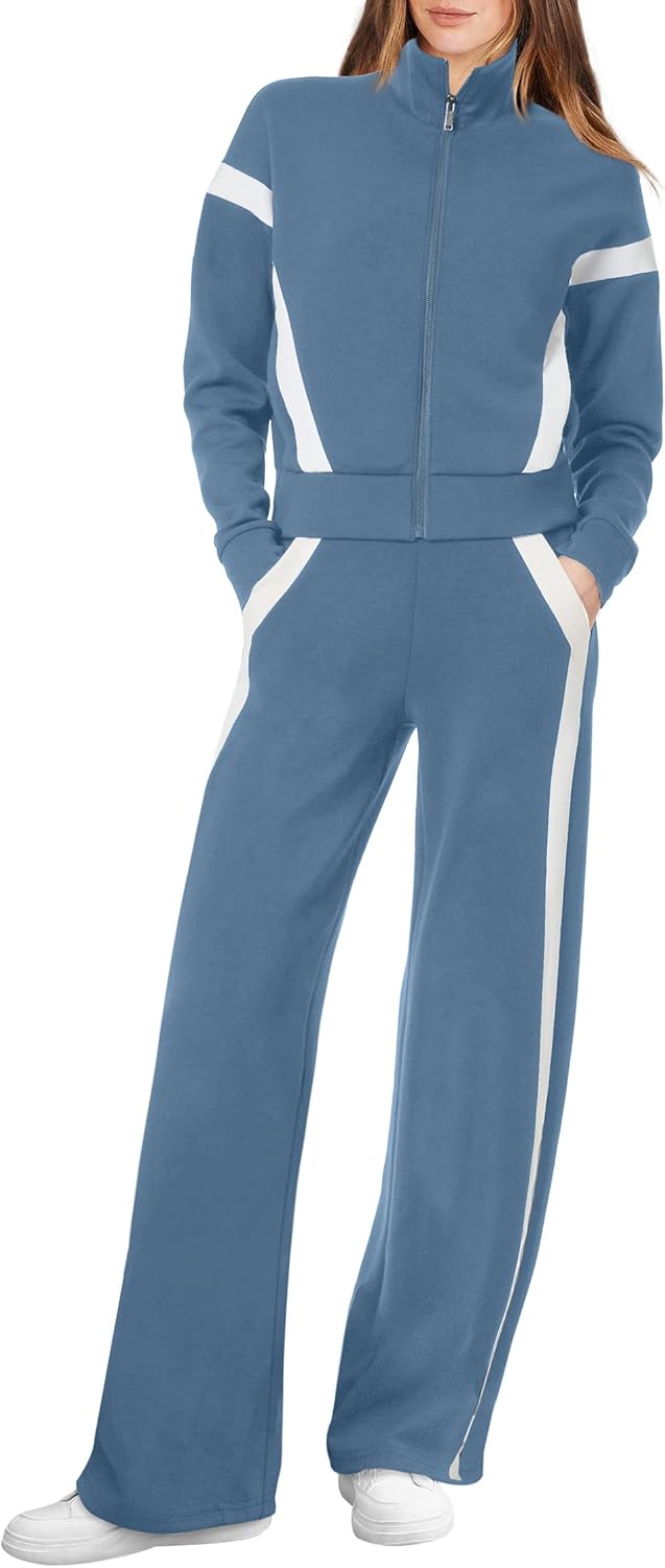 XIEERDUO Lounge Sets for Women 2024 Sweatsuit 2 Piece Outfits Sweatshirt Wide Leg Sweatpant Tracksuit Matching Set