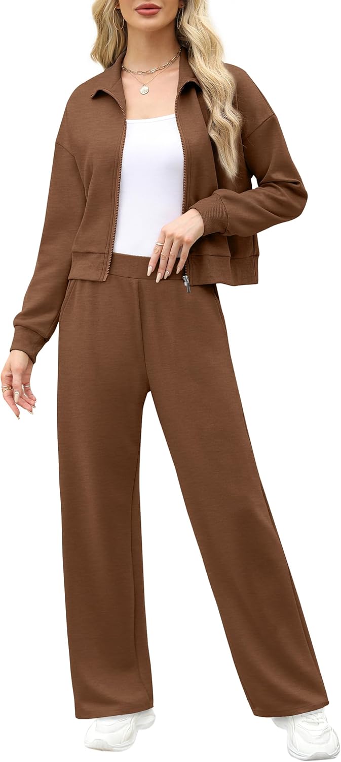 XIEERDUO Lounge Sets for Women 2024 Sweatsuit 2 Piece Outfits Sweatshirt Wide Leg Sweatpant Tracksuit Matching Set