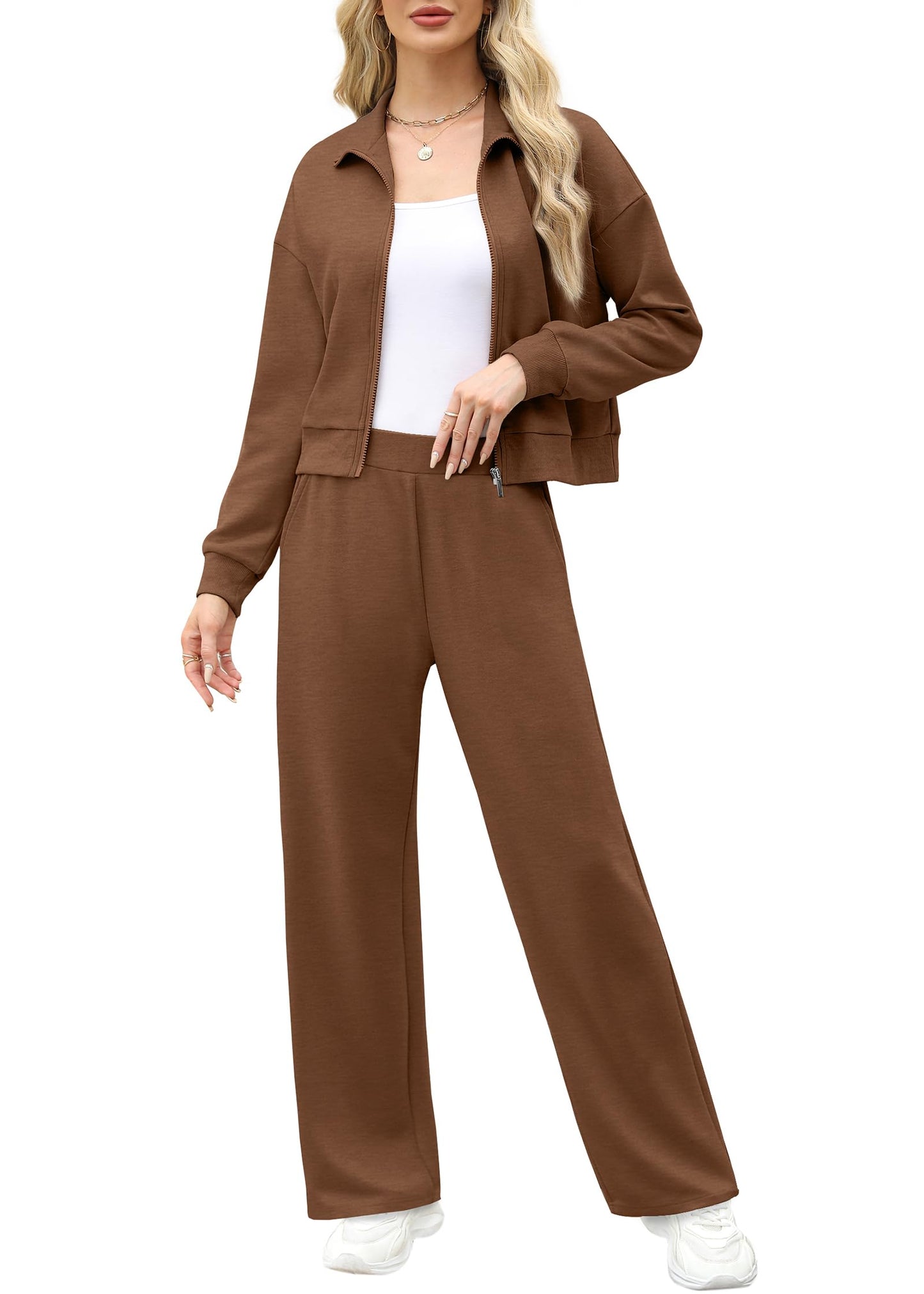 XIEERDUO Lounge Sets for Women 2024 Sweatsuit 2 Piece Outfits Sweatshirt Wide Leg Sweatpant Tracksuit Matching Set