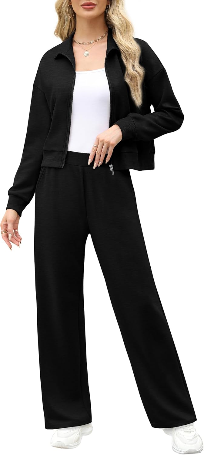 XIEERDUO Lounge Sets for Women 2024 Sweatsuit 2 Piece Outfits Sweatshirt Wide Leg Sweatpant Tracksuit Matching Set