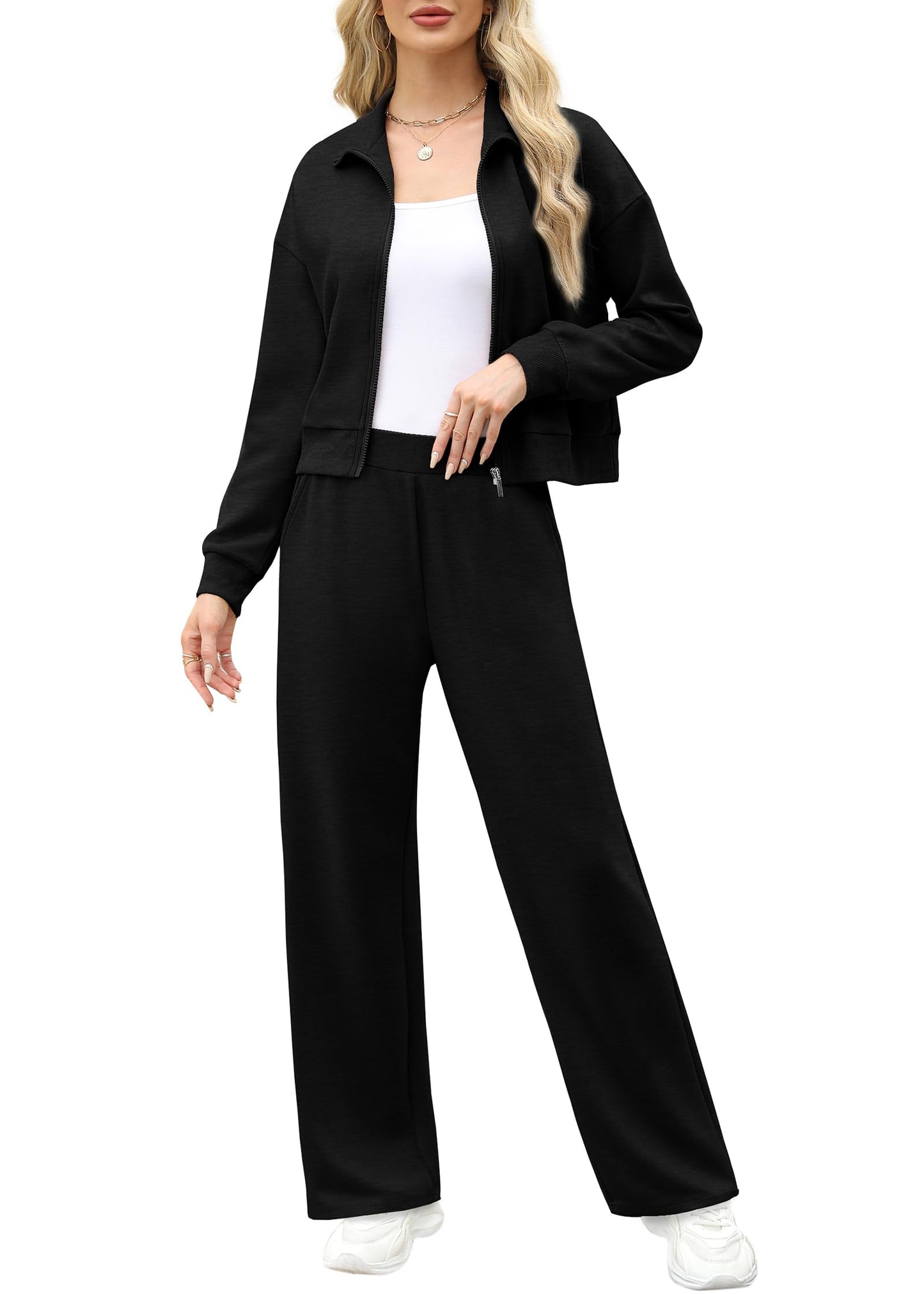 XIEERDUO Lounge Sets for Women 2024 Sweatsuit 2 Piece Outfits Sweatshirt Wide Leg Sweatpant Tracksuit Matching Set