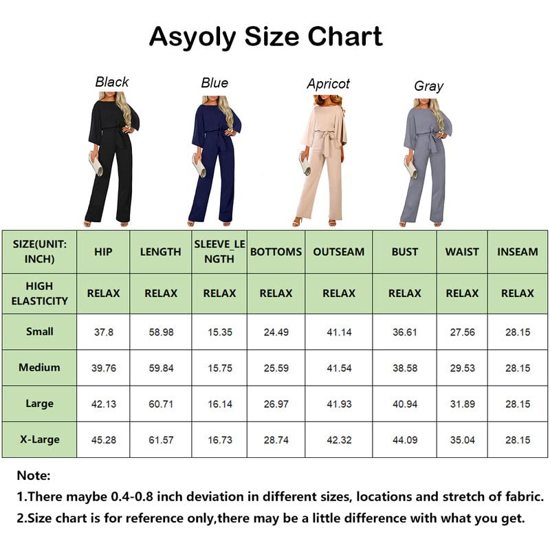 Dokotoo Jumpsuits for Women Casual Loose Batwing Sleeve Dressy Crewneck Rompers Long Pants Belted Wide Leg Overall