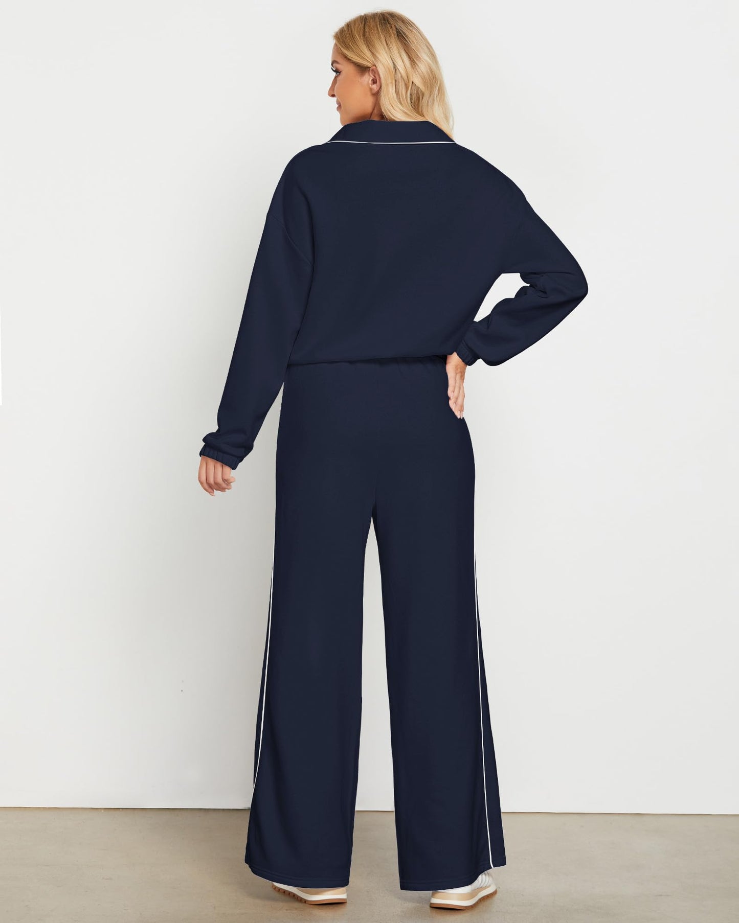GRAPENT Sweatsuits Two Piece Sets for Women High Wasited Wide Leg Pants Fleece Button Pullover Sweatshirt Lounge Outfits
