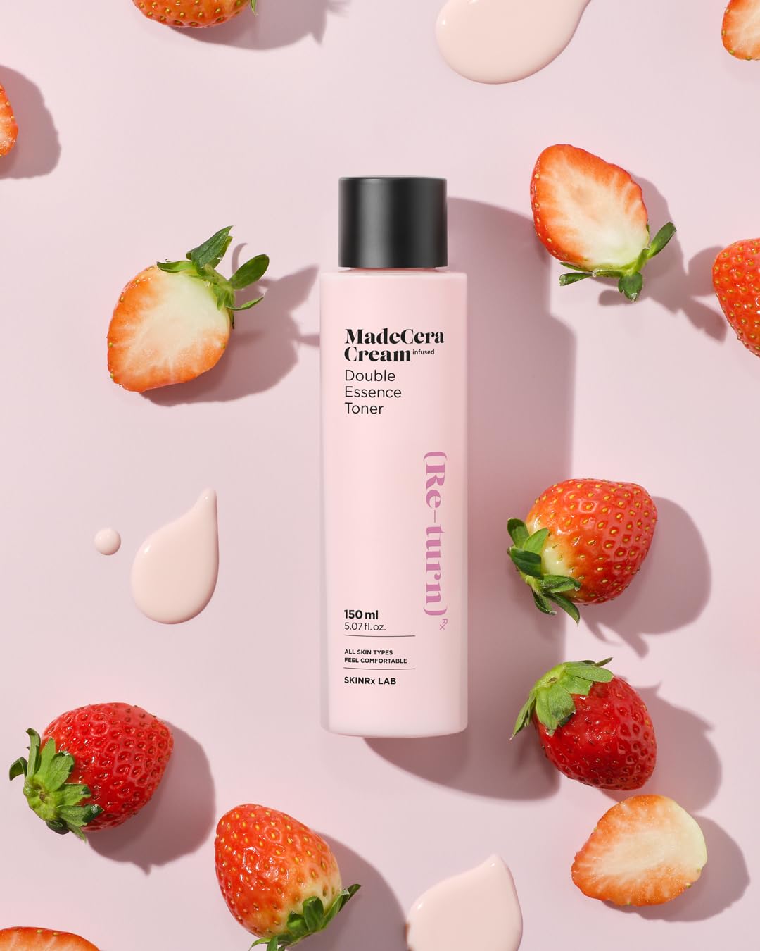 SKINRxLAB MadeCera Cream Double Essence Korean Toner 150ml (5.07fl.oz.) - Hydrating and Soothing Toner with Milk Protein, Ceramide, Beta-Glucan - Moisturizing Strawberry Milky Toner for Irritated Skin