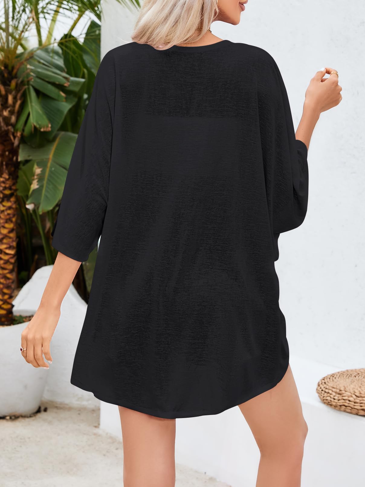 MEROKEETY Women's Lightweight Cardigan Kimono Short Sleeve Open Front Casual Loose Beach Cover Ups