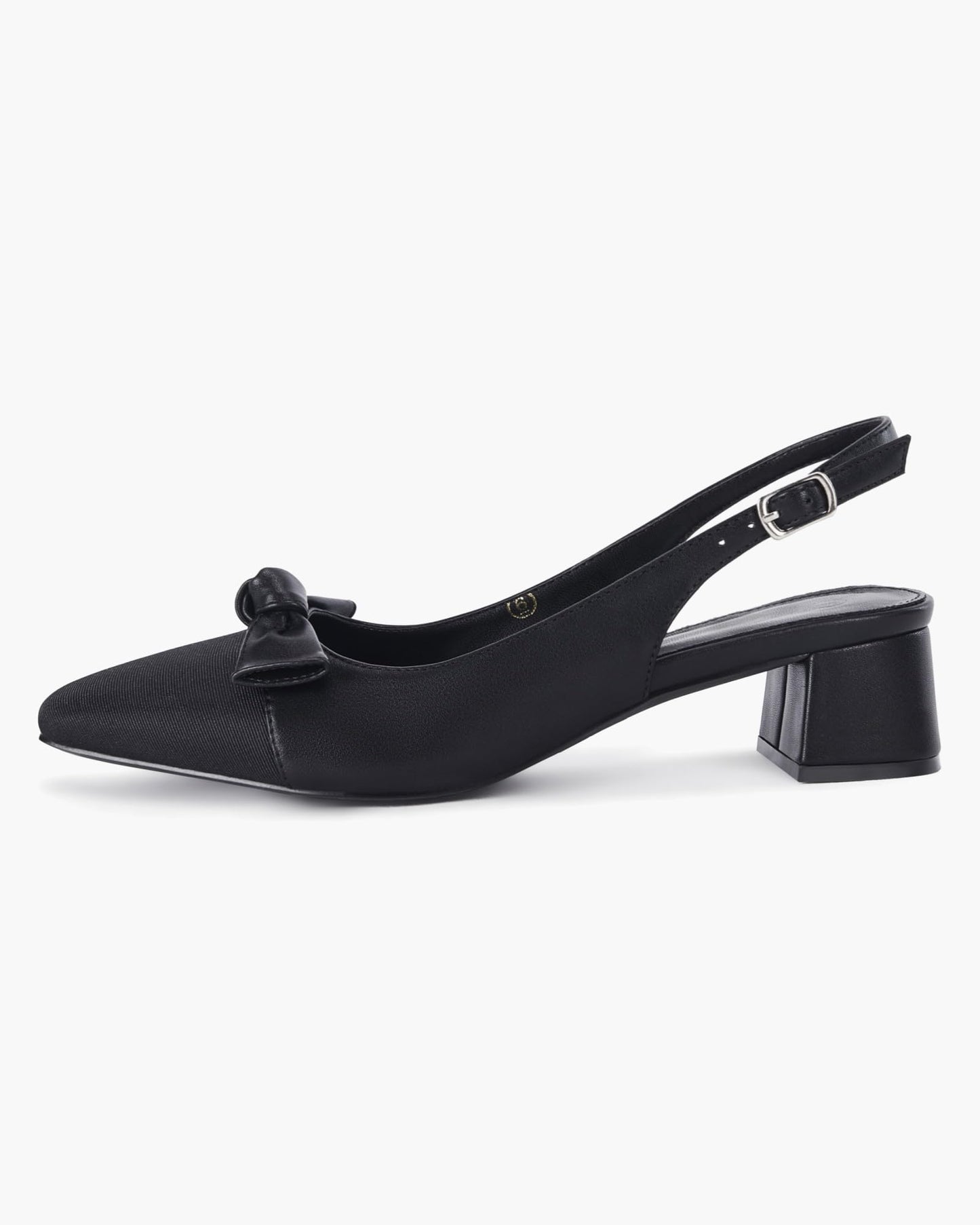 Coutgo Womens Chunky Slingback Bow Heels Low Heel Dress Shoes Pointed Toe Sexy Splicing Casual Wedding Pumps
