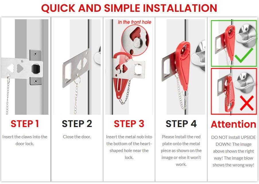 AceMining Portable Door Lock Home Security Door Lock Travel Lockdown Locks for Additional Safety and Privacy Perfect for Traveling Hotel Home Apartment College