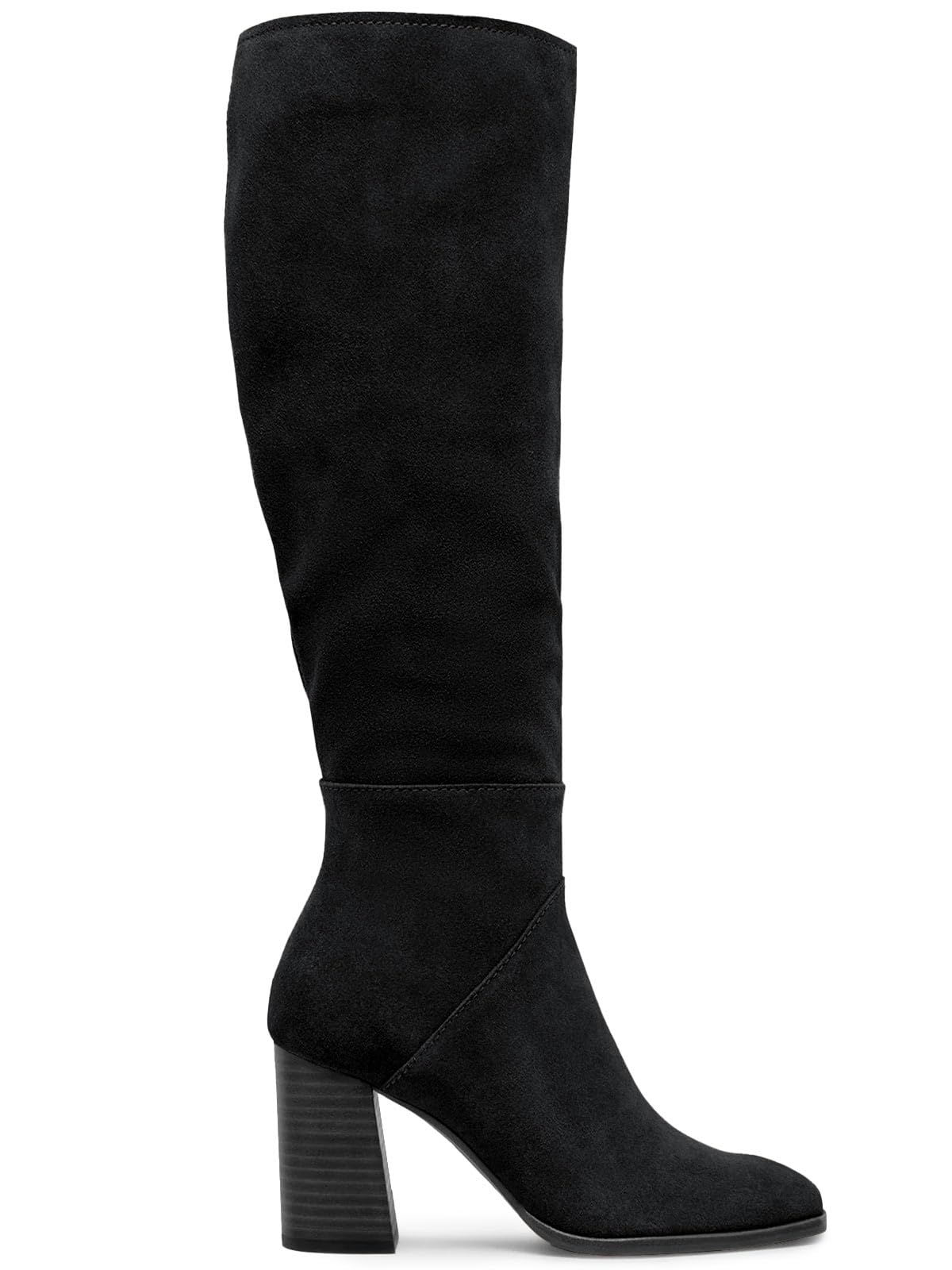 Coutgo Womens Knee High Boots Square Toe Chunky Block Heel Side Zipper Faux Suede Long Boots Fall Winter Shoes