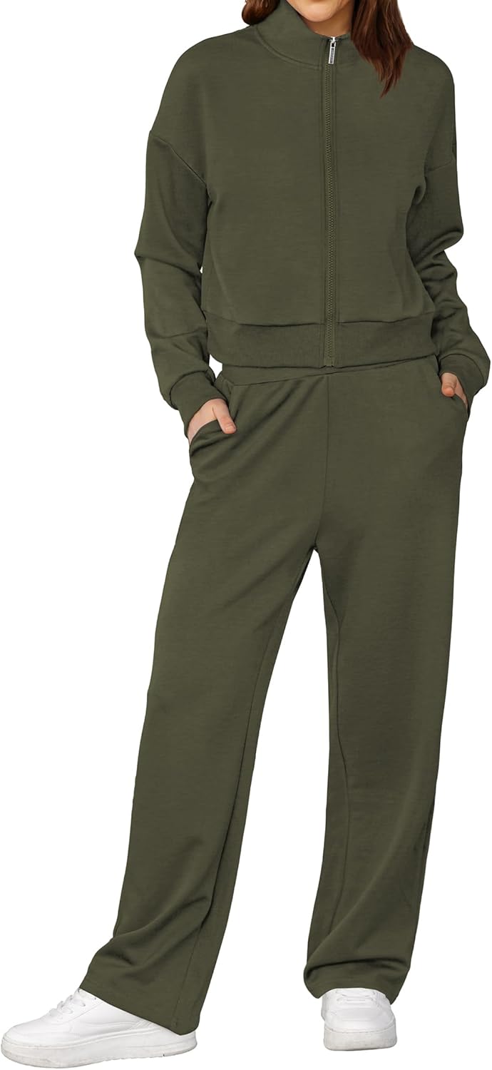XIEERDUO Lounge Sets for Women 2024 Sweatsuit 2 Piece Outfits Sweatshirt Wide Leg Sweatpant Tracksuit Matching Set