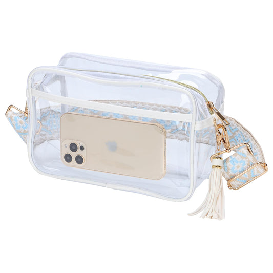 Clear Crossbody Bag Stadium Approved, Clear Purses for Women PVC Clear Stadium Bag Concert Bag with Guitar Strap