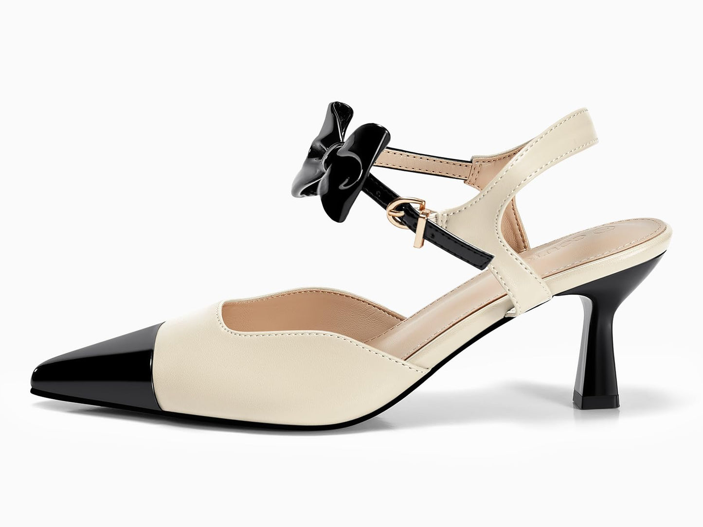 Coutgo Womens Kitten Heels Dress Shoes Closed Pointed Toe Ankle Strap Bow Pumps