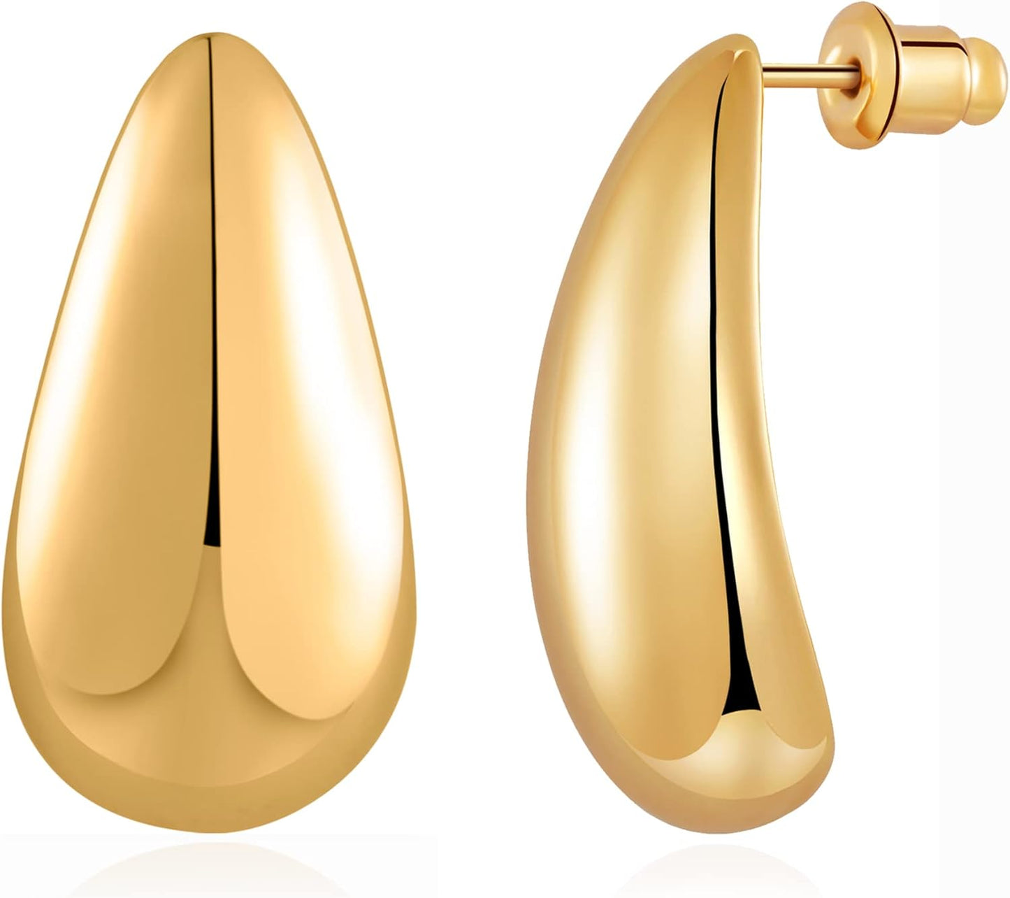 Chunky Gold Hoop Earrings for Women, Long Waterdrop Earrings with 18K Gold-Plated, Hypoallergenic Teardrop Earrings for Women, Gold and Silver