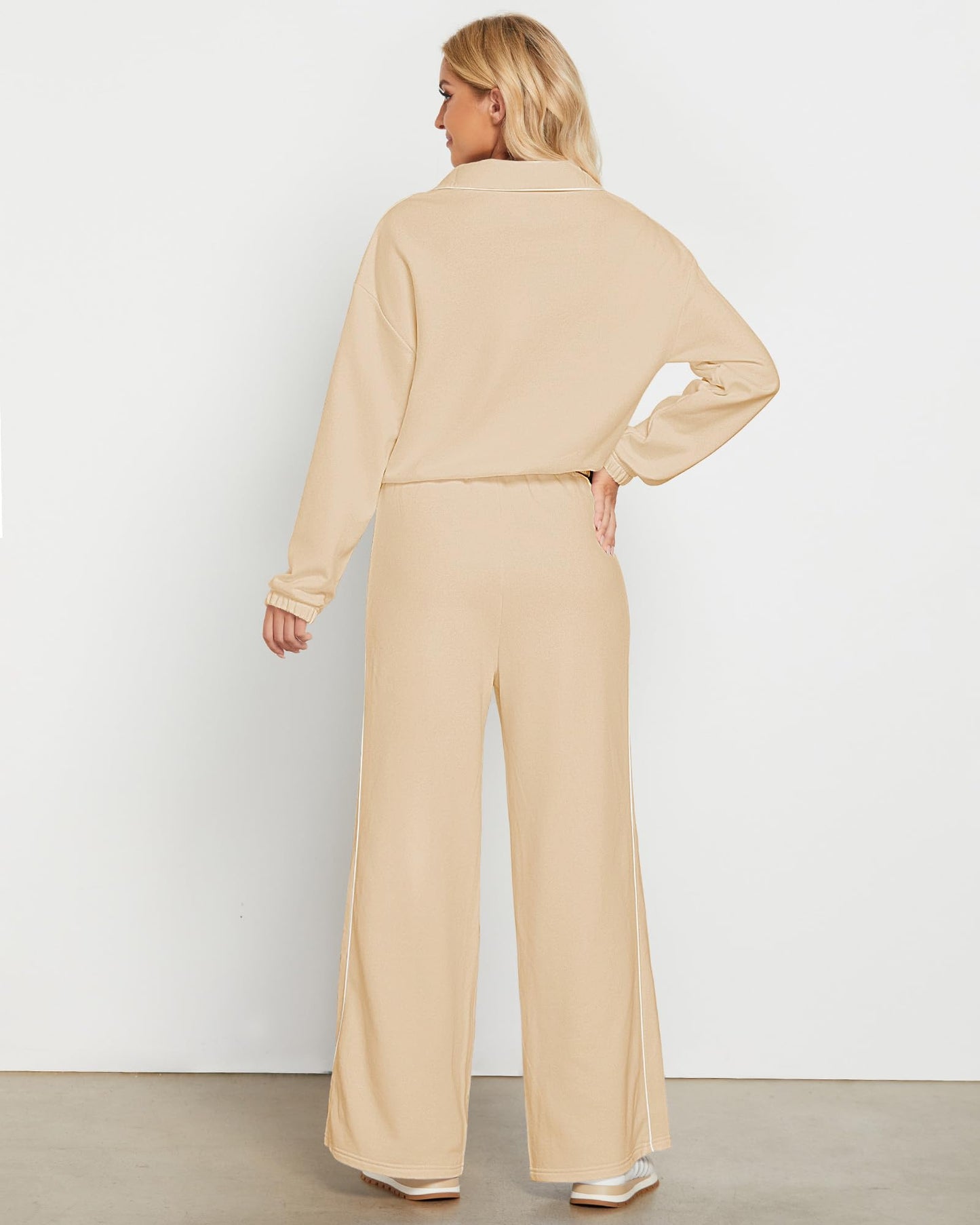 GRAPENT Sweatsuits Two Piece Sets for Women High Wasited Wide Leg Pants Fleece Button Pullover Sweatshirt Lounge Outfits