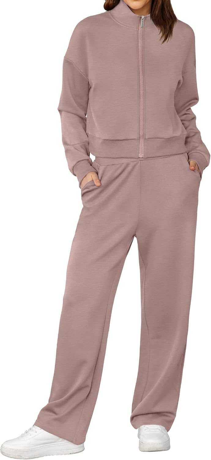XIEERDUO Lounge Sets for Women 2024 Sweatsuit 2 Piece Outfits Sweatshirt Wide Leg Sweatpant Tracksuit Matching Set