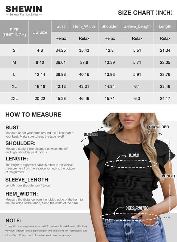 SHEWIN Womens Tops Casual Crewneck Ruffle Short Sleeve T Shirts Slim Fit Dressy Blouses