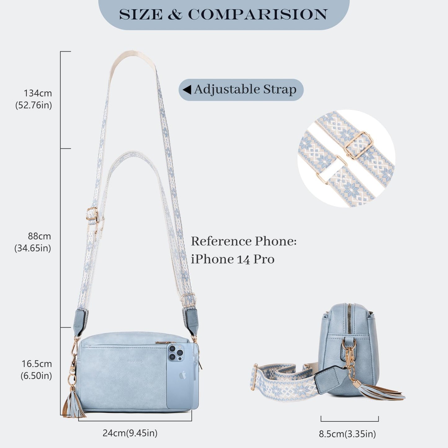 Triple Zip Small Crossbody Bag for women,Wide Strap Cell Phone Purse Shoulder Handbag Wallet with Credit Card Slots